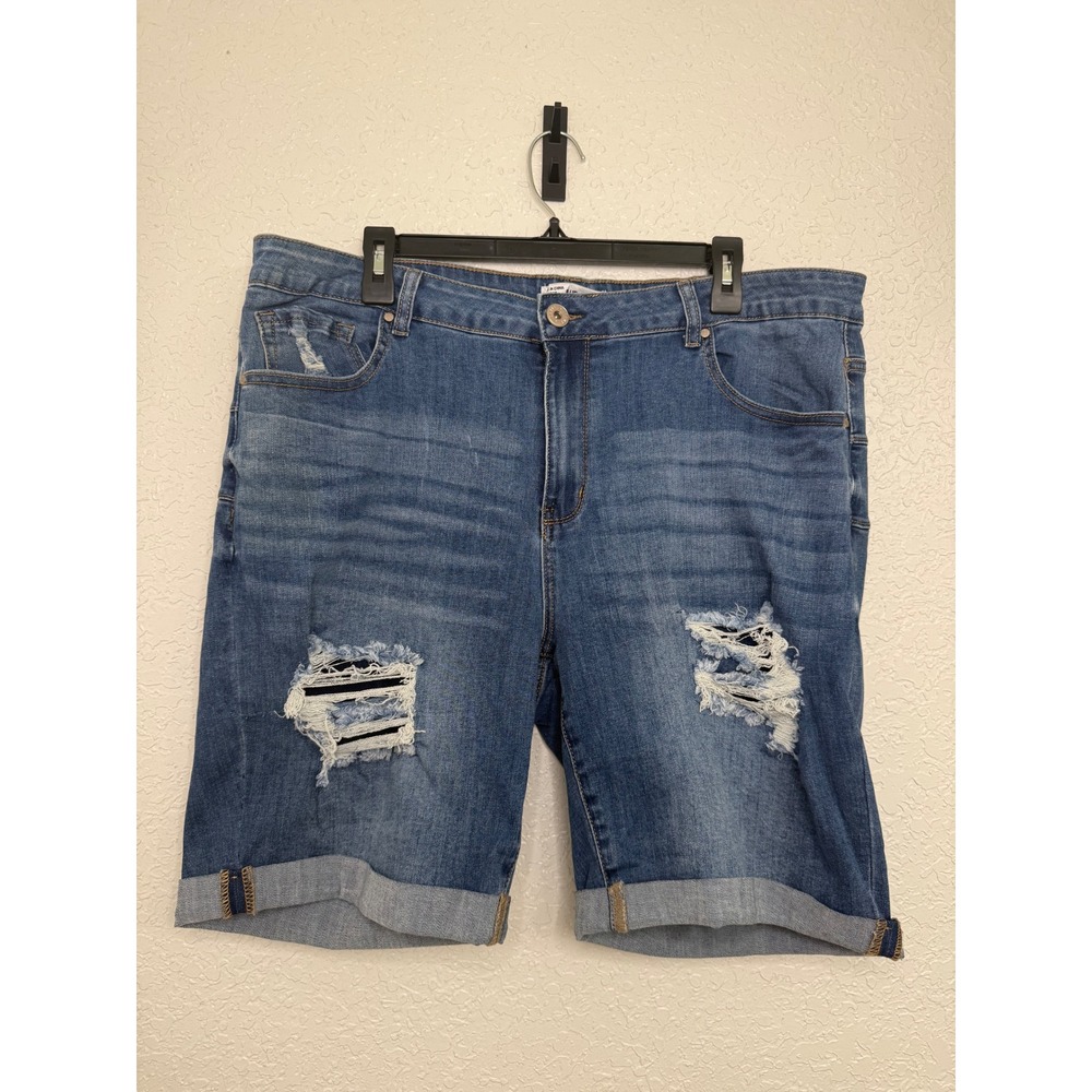 Blue Savvy Womens Distressed Denim Bermuda Shorts Blue Size 22W